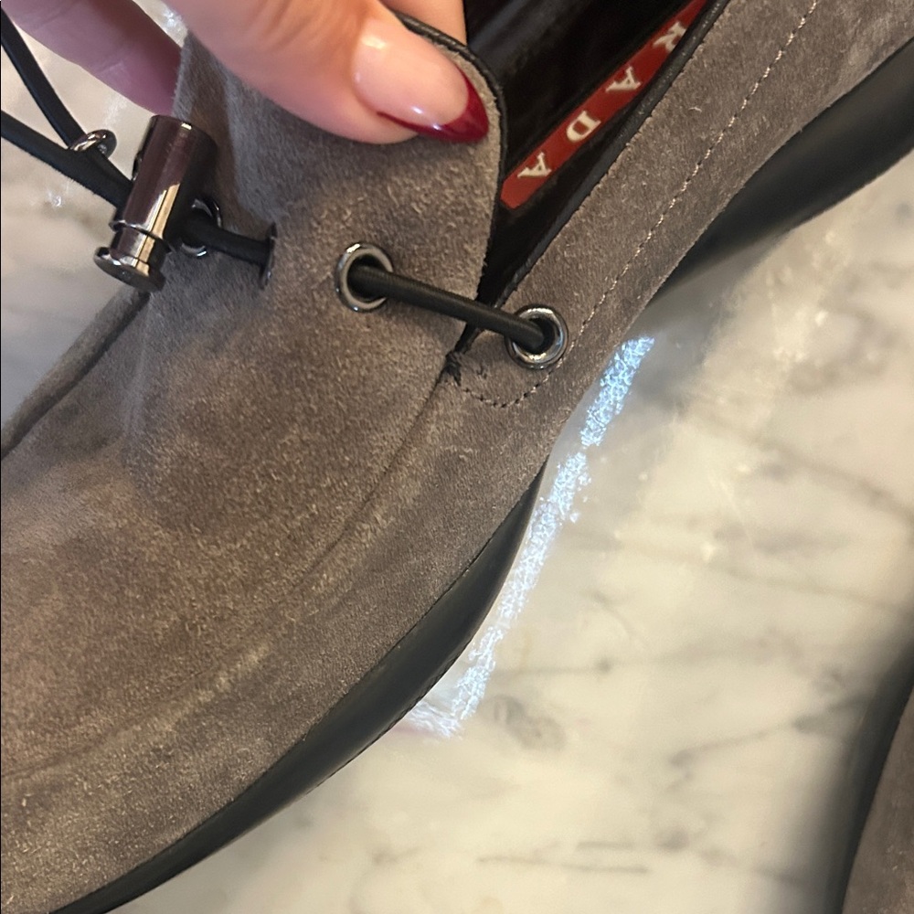 Prada Toggle Charcoal Suede Loafers Sz 38 - Picture 13 of 16